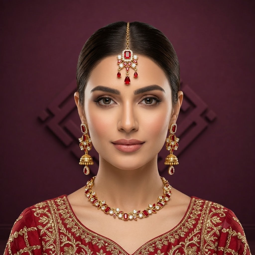 Ruby Red & Gold Necklace Set