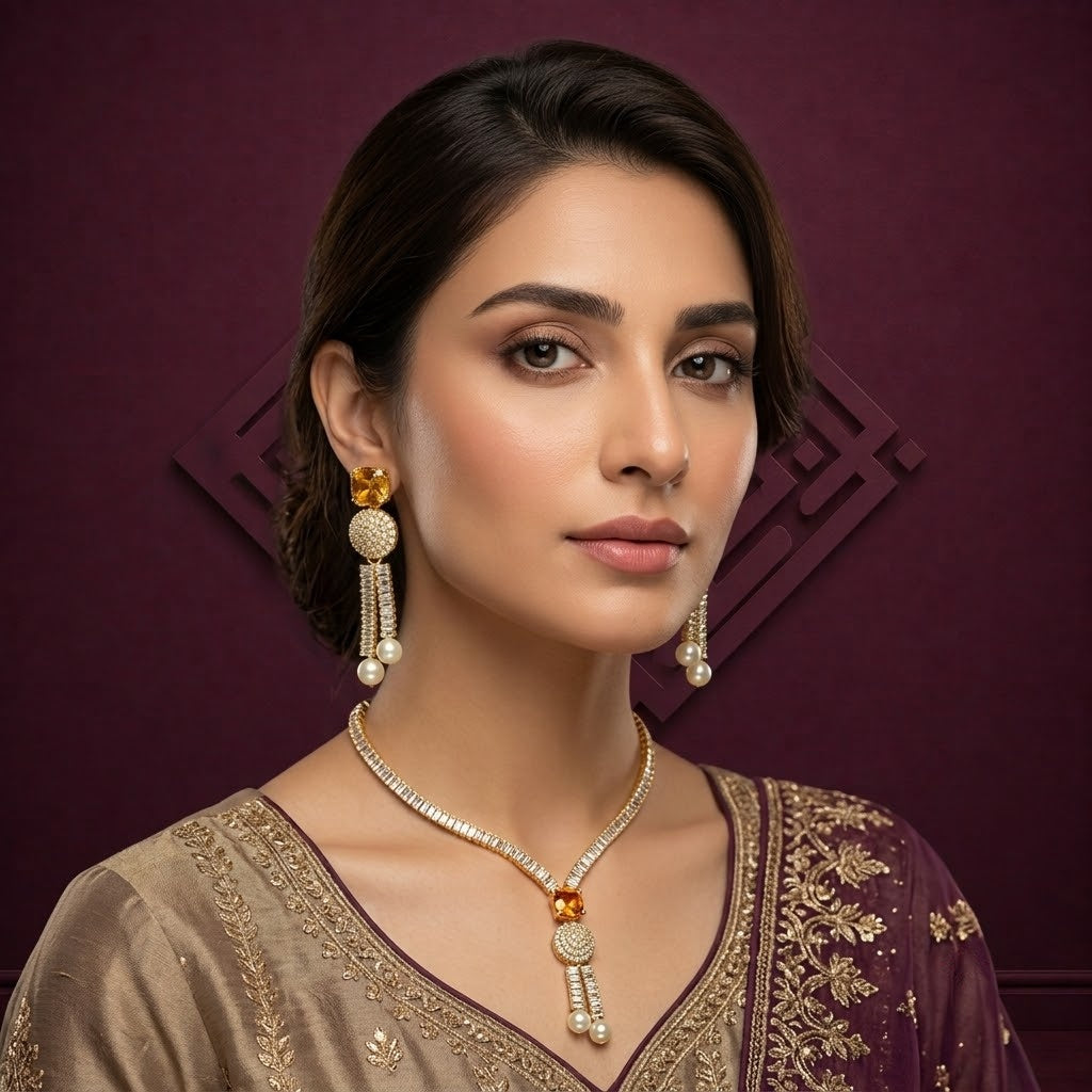 Golden Pearl Statement Necklace Set