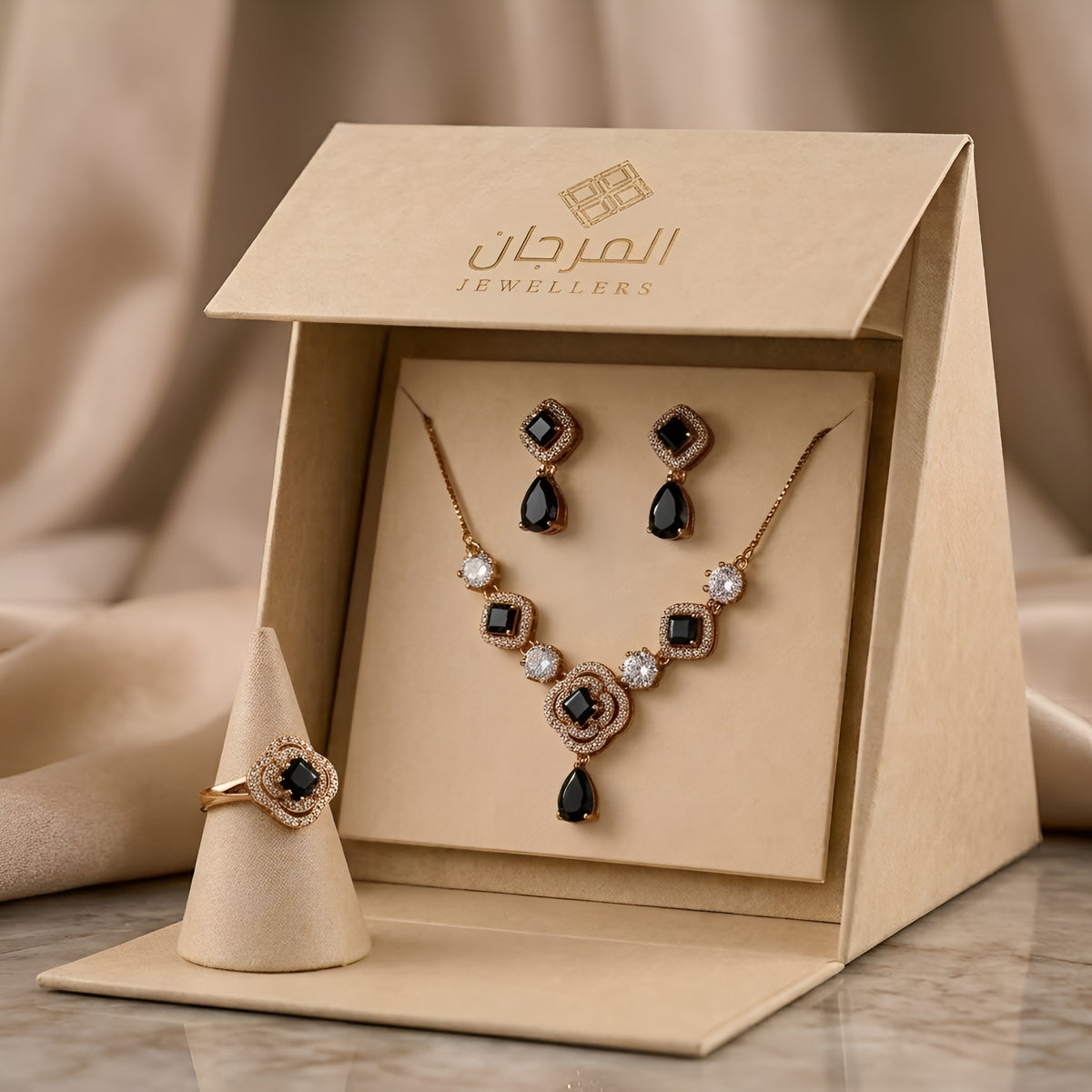Royal Rose Gemstone Zirconia Jewellery Set – 3 Piece