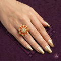 Red Floral Gold Statement Ring