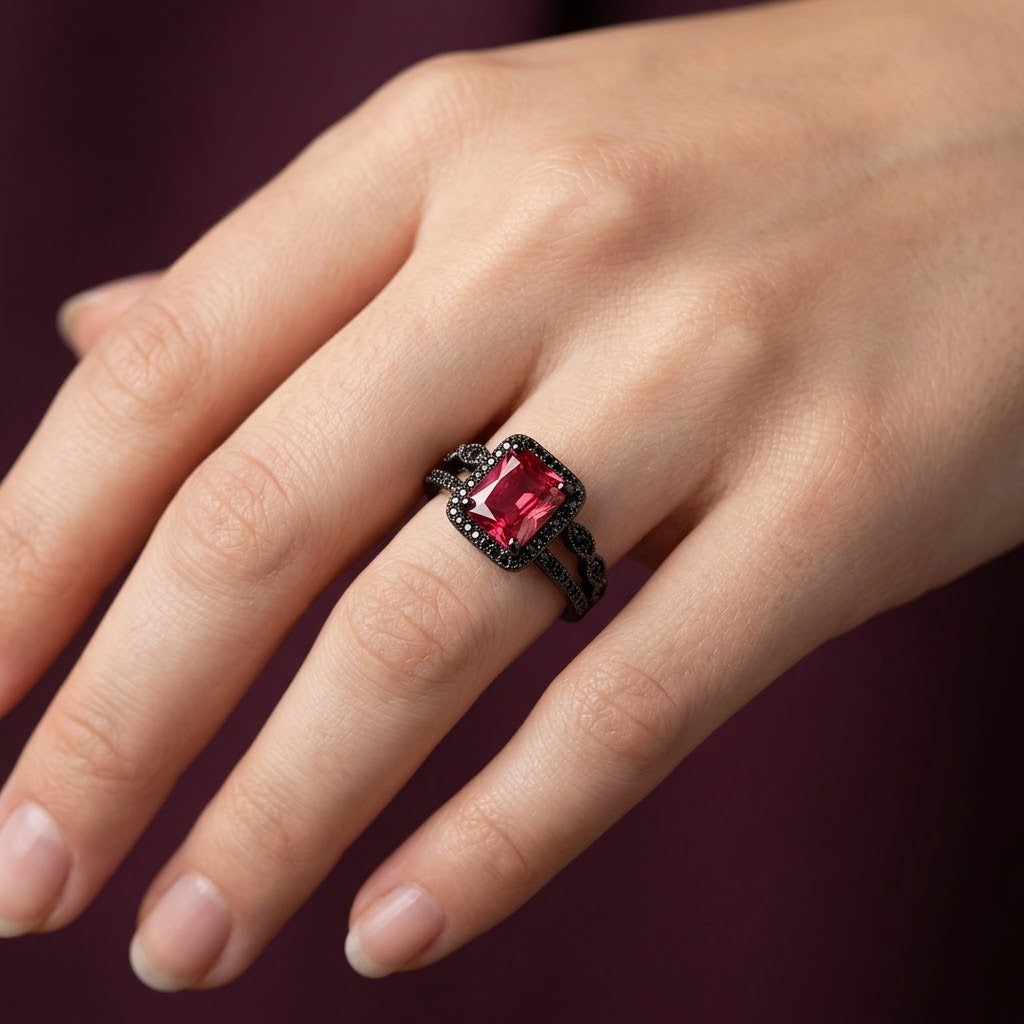 Midnight Eclipse Princess Cut Zirconia Adjustable Ring