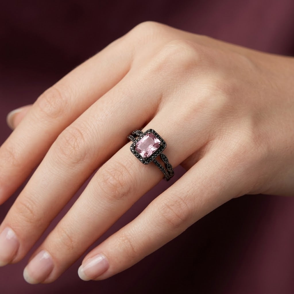 Midnight Eclipse Princess Cut Zirconia Adjustable Ring