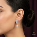 Geometric Chevron & Solitaire Teardrop Drop Earrings