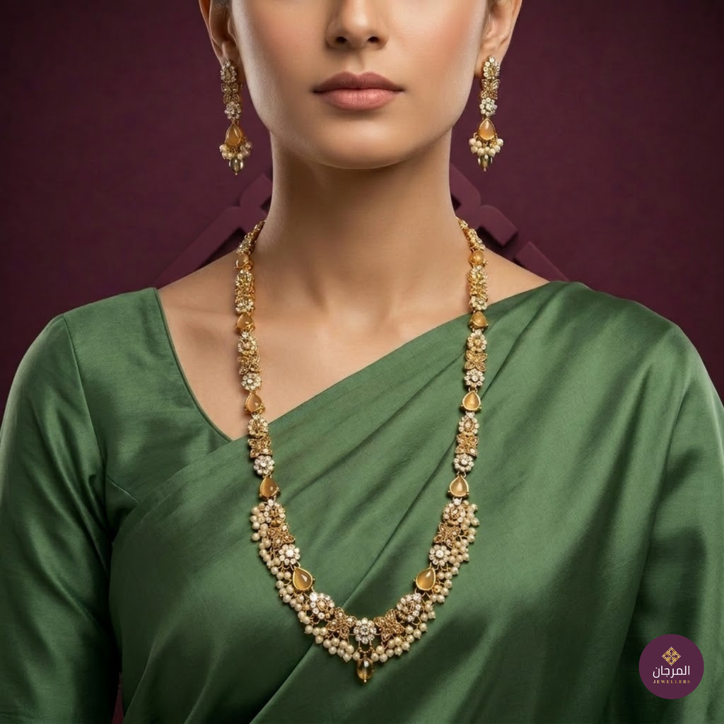 Golden Floral Pearl Mala Set