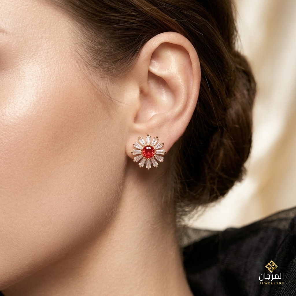 Emerald Bloom Baguette Zirconia Stud Earrings