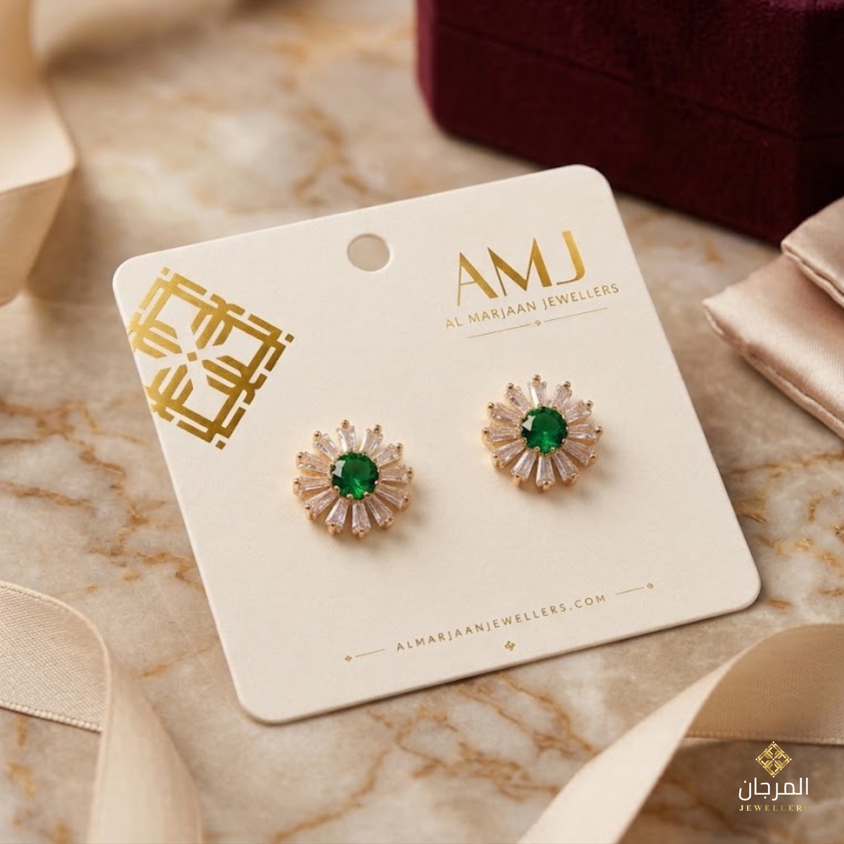 Emerald Bloom Baguette Zirconia Stud Earrings
