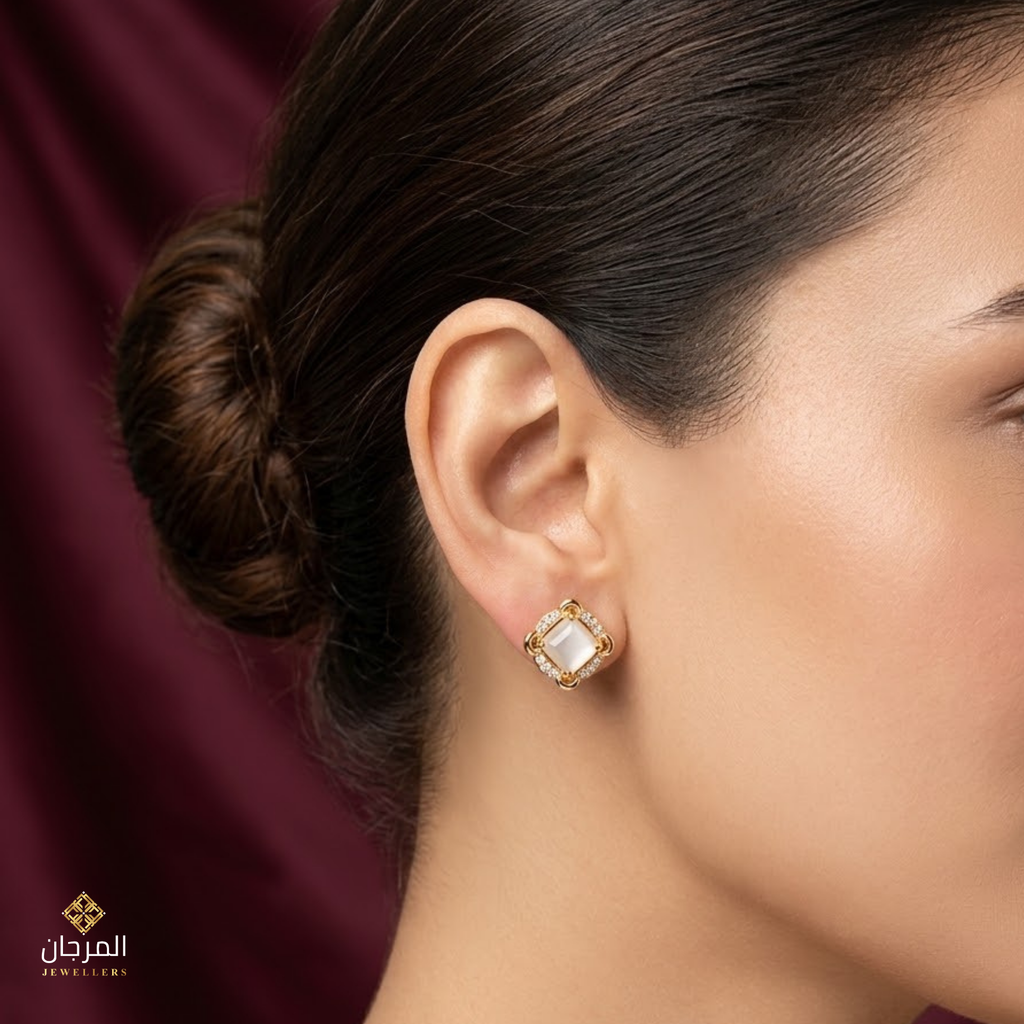 Opalescent Cushion Halo Zirconia Stud Earrings
