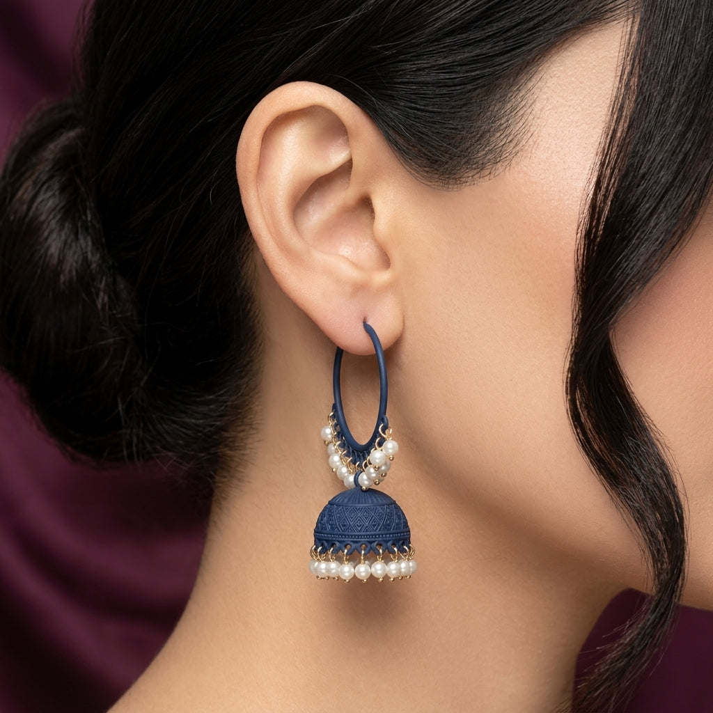 Matte Pearl Cluster Jhumka Hoop Earrings