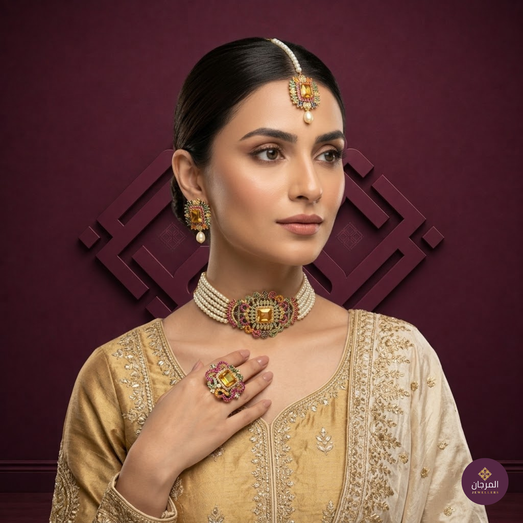 Ruby Kundan Pearl Necklace Set