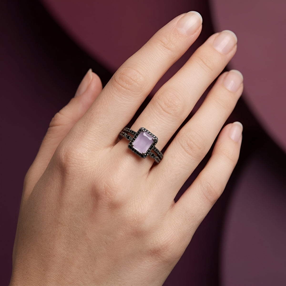 Midnight Eclipse Princess Cut Zirconia Adjustable Ring