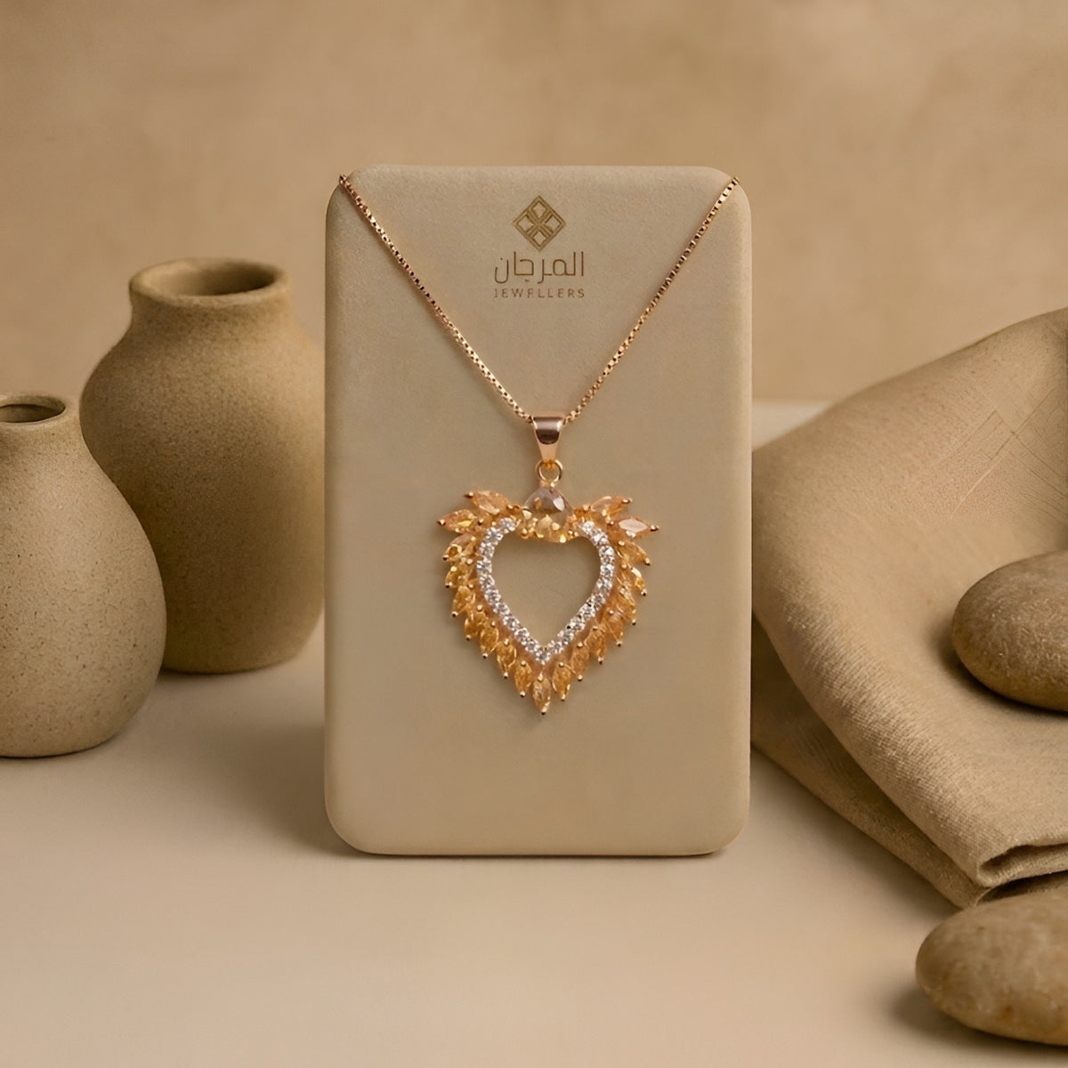 Golden Sunburst Heart Zirconia Pendant
