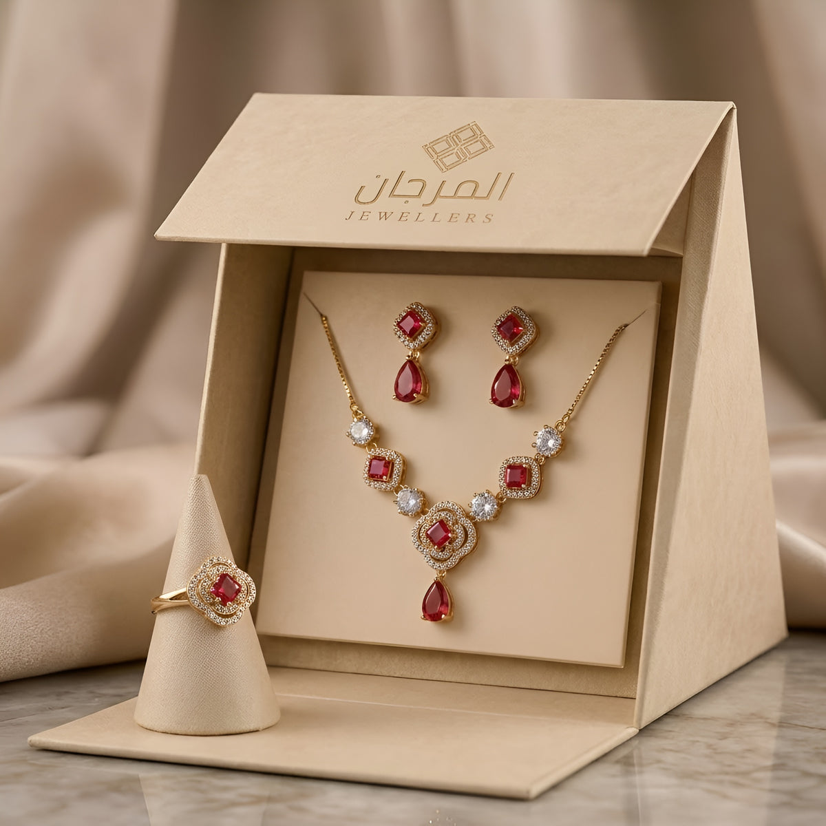Royal Rose Gemstone Zirconia Jewellery Set – 3 Piece