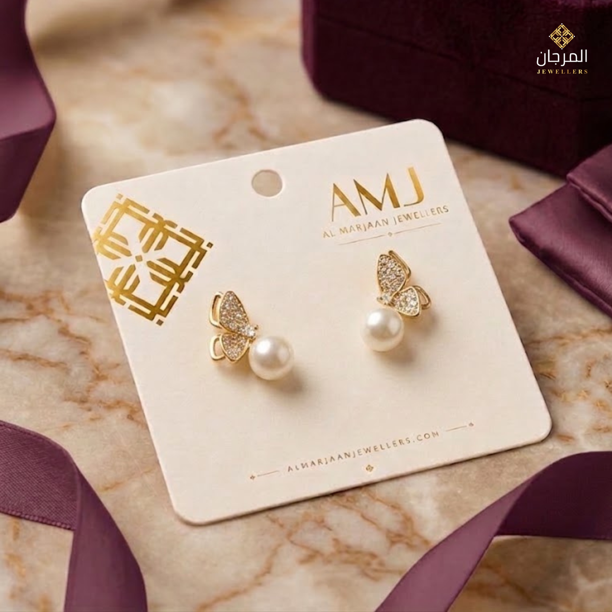 Pave Butterfly & Freshwater Pearl Stud Earrings