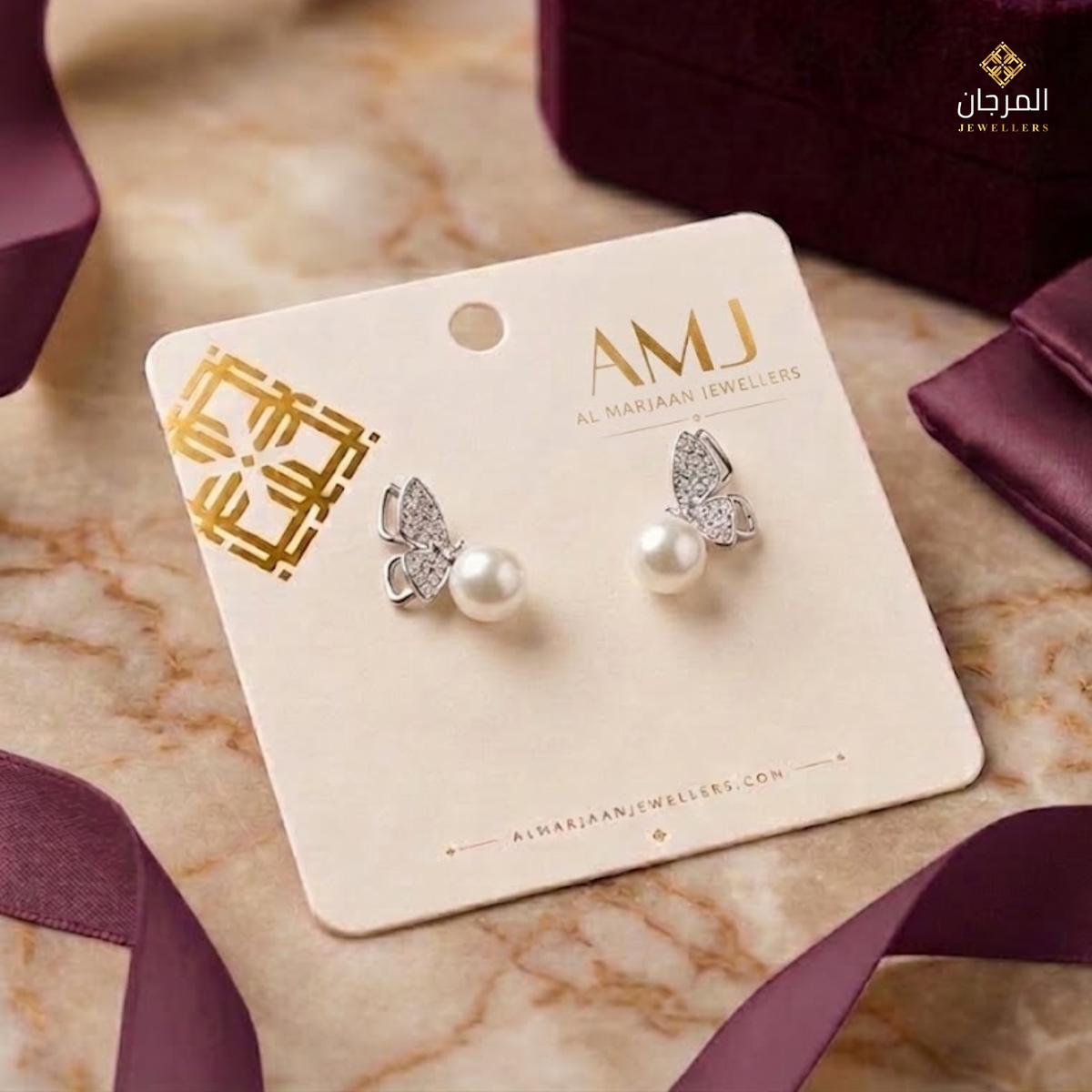 Pave Butterfly & Freshwater Pearl Stud Earrings