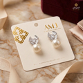 Art Deco Fan & Pearl Zirconia Stud Earrings