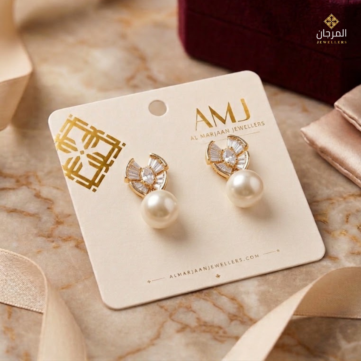 Art Deco Fan & Pearl Zirconia Stud Earrings