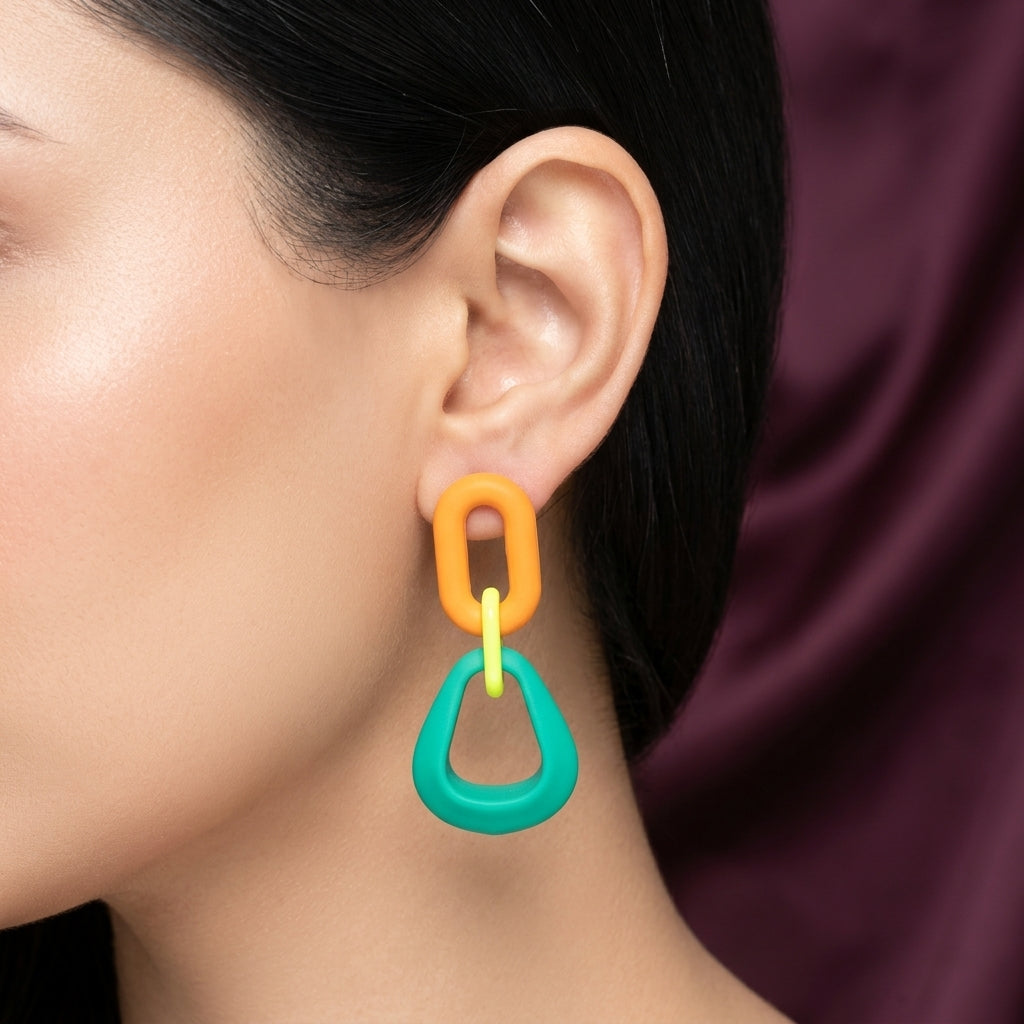 Pop Art Geometric Matte Link Drop Earrings
