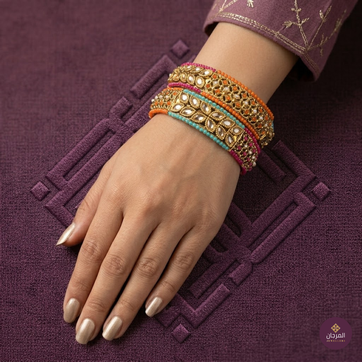 Colorful Floral Kundan Bangle Set