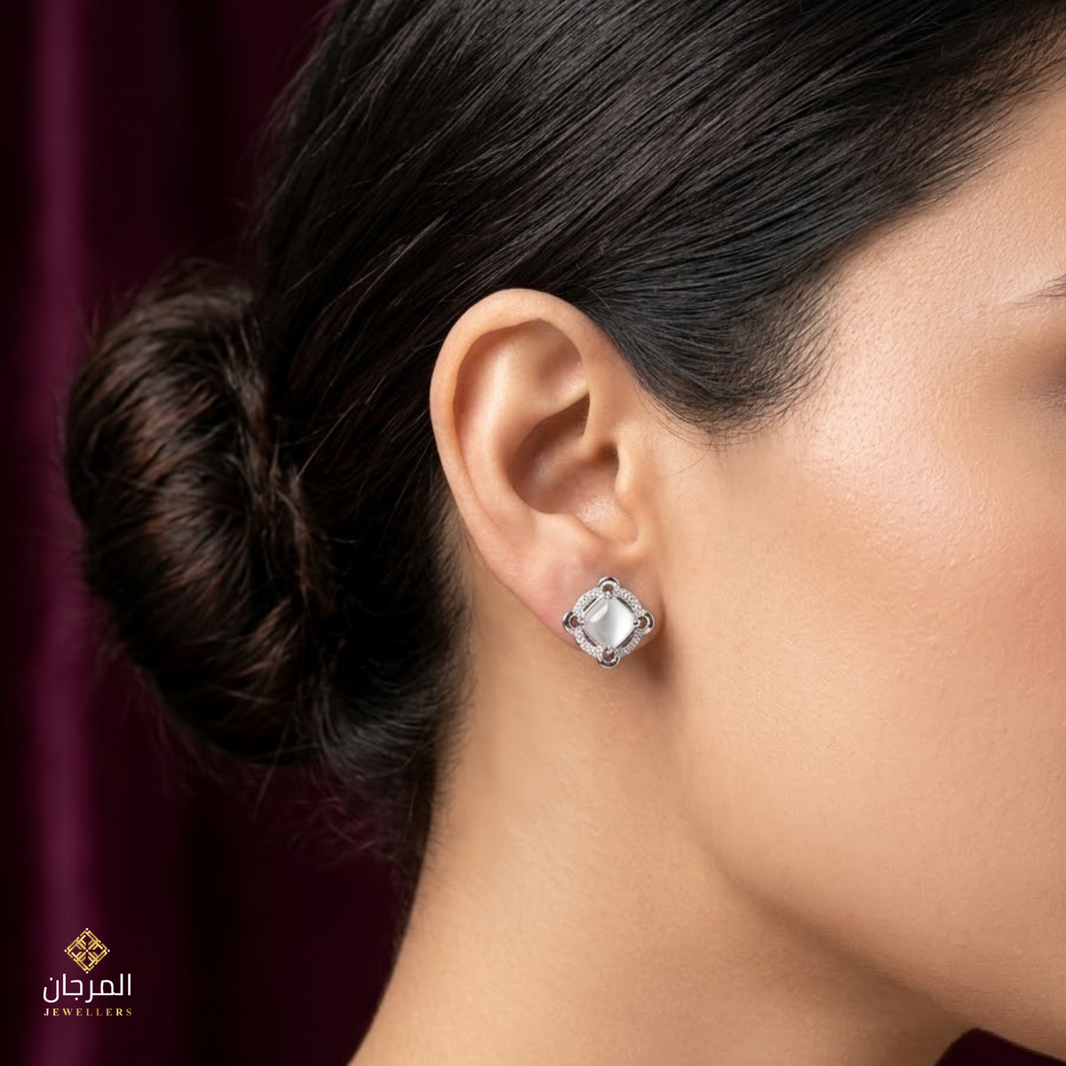 Opalescent Cushion Halo Zirconia Stud Earrings