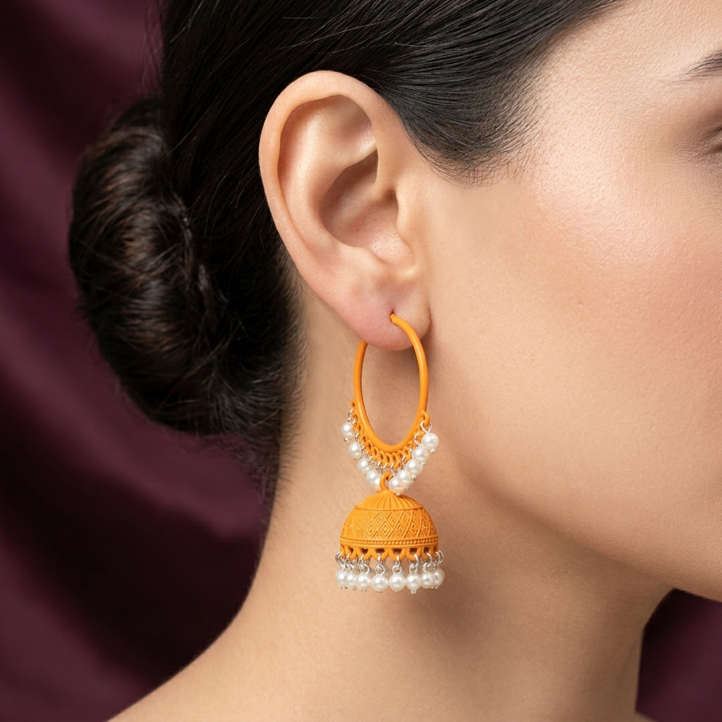 Matte Pearl Cluster Jhumka Hoop Earrings