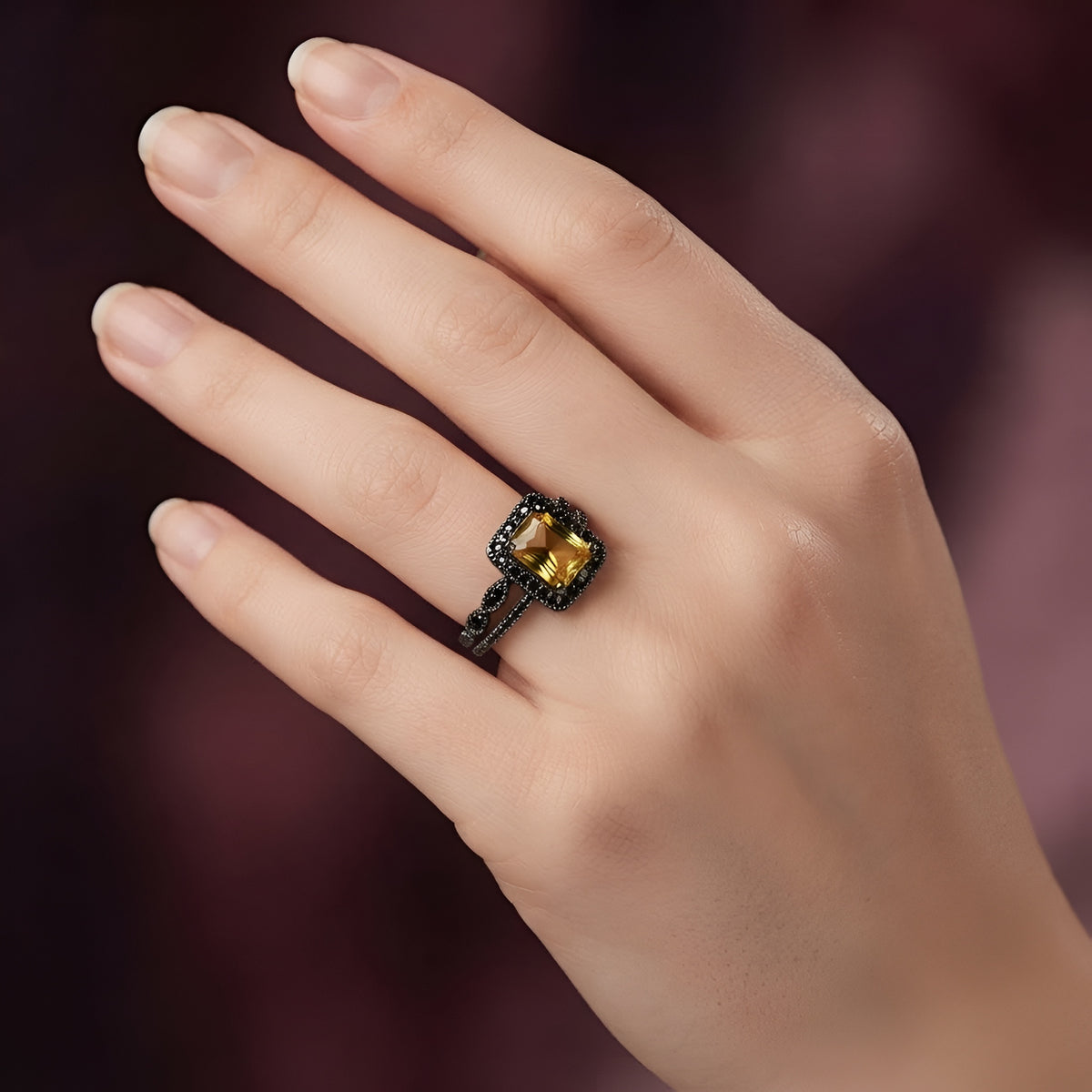 Midnight Eclipse Princess Cut Zirconia Adjustable Ring