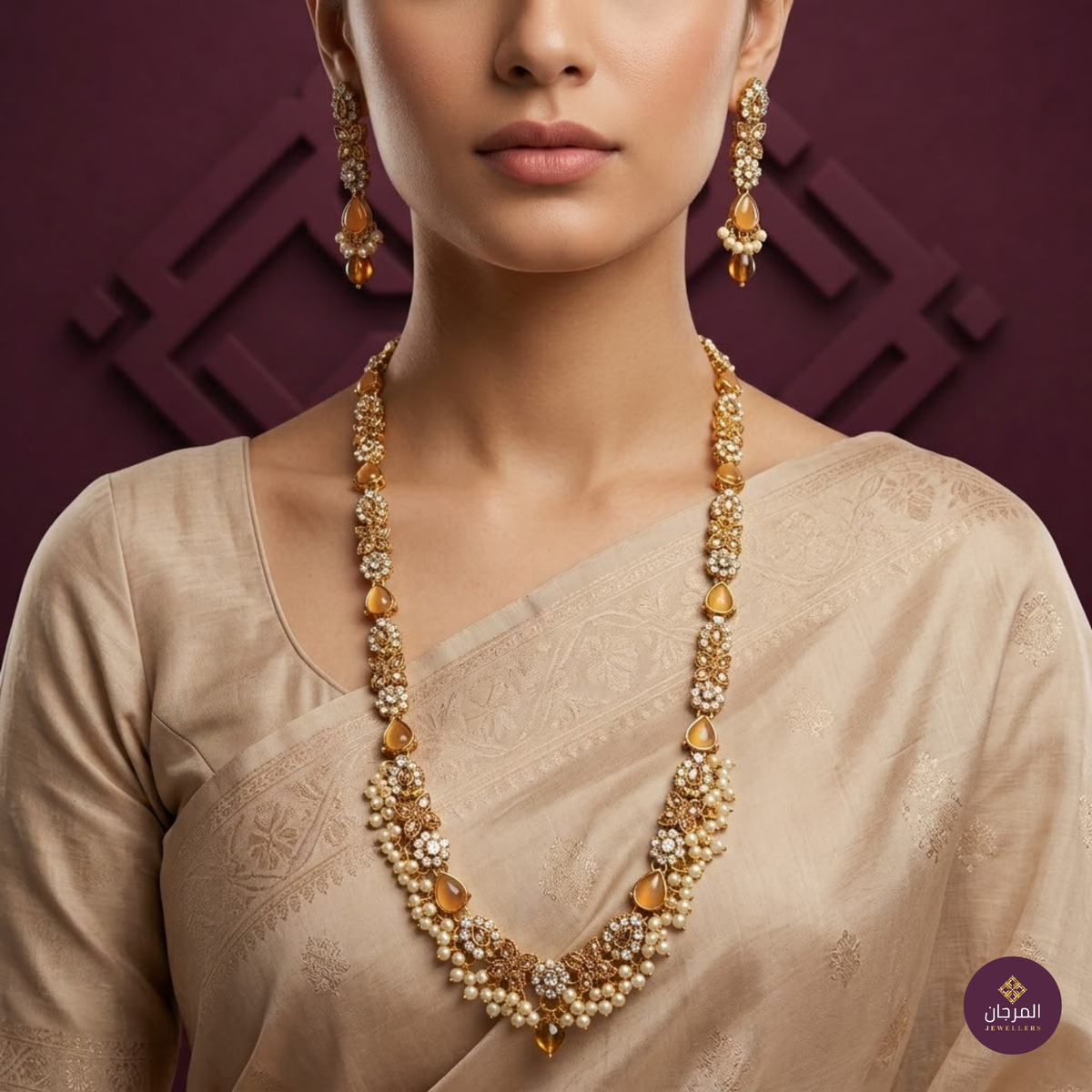 Golden Floral Pearl Mala Set
