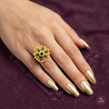 Golden Black Floral Statement Ring