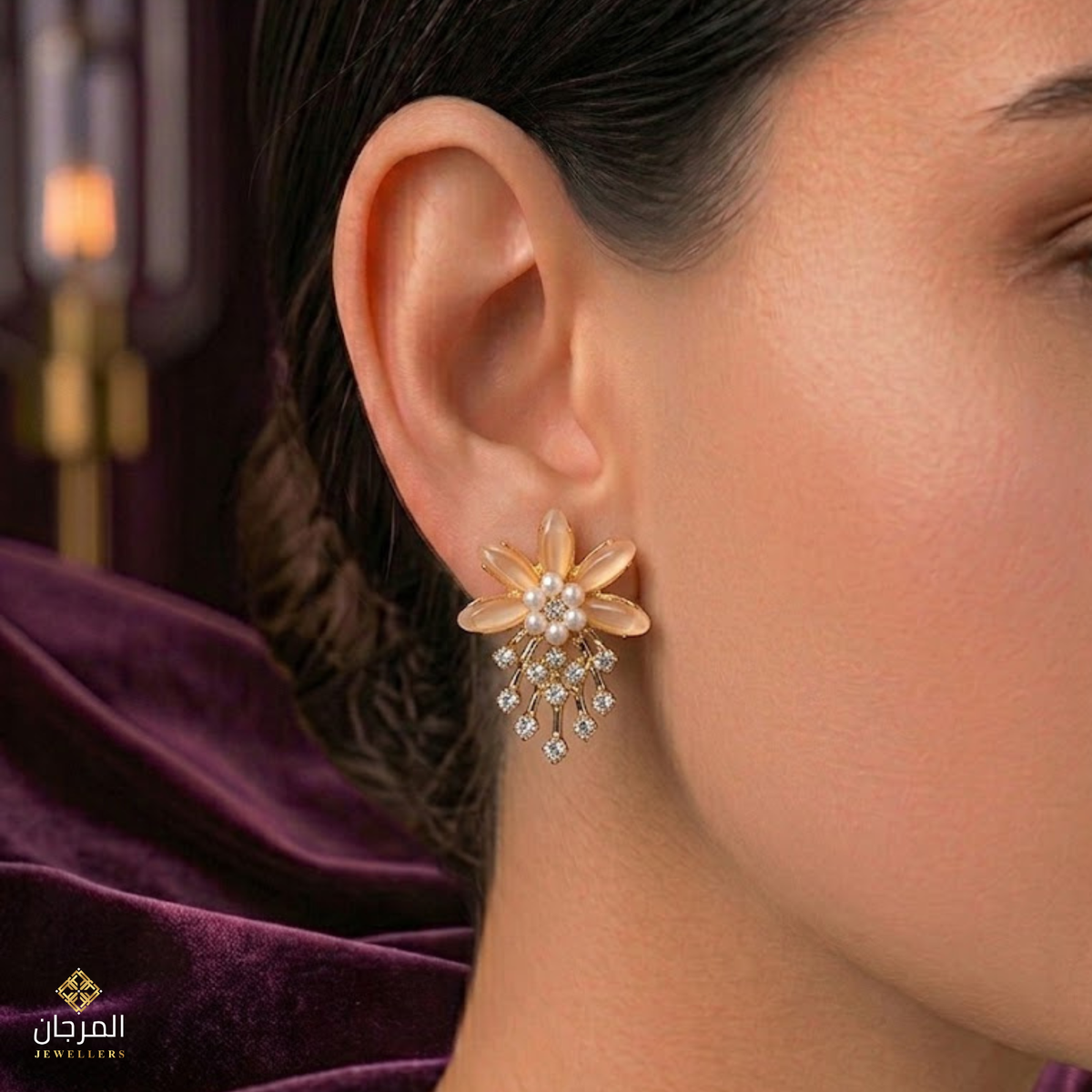 Elegance Petal & Zircon Waterfall Stud Earrings