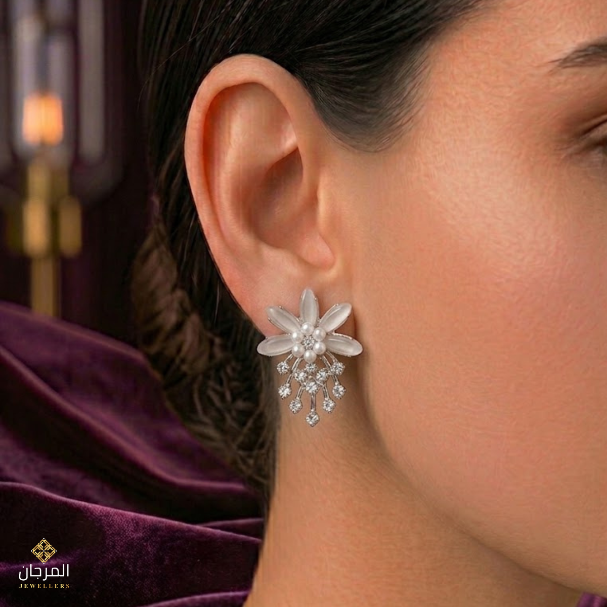 Elegance Petal & Zircon Waterfall Stud Earrings