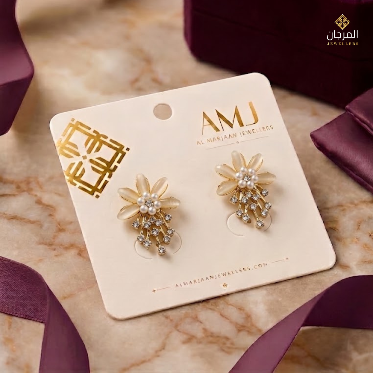Elegance Petal & Zircon Waterfall Stud Earrings