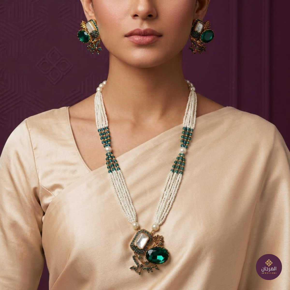Turkish Emerald Green Pearl Mala Set