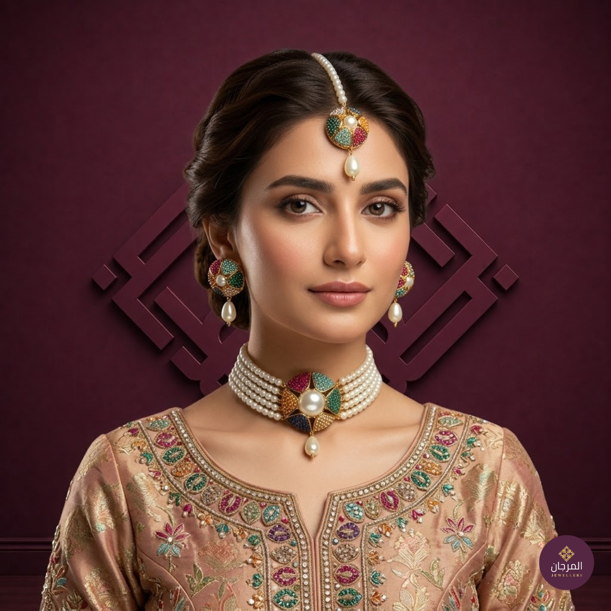 Multicolor Kundan Pearl Necklace Set
