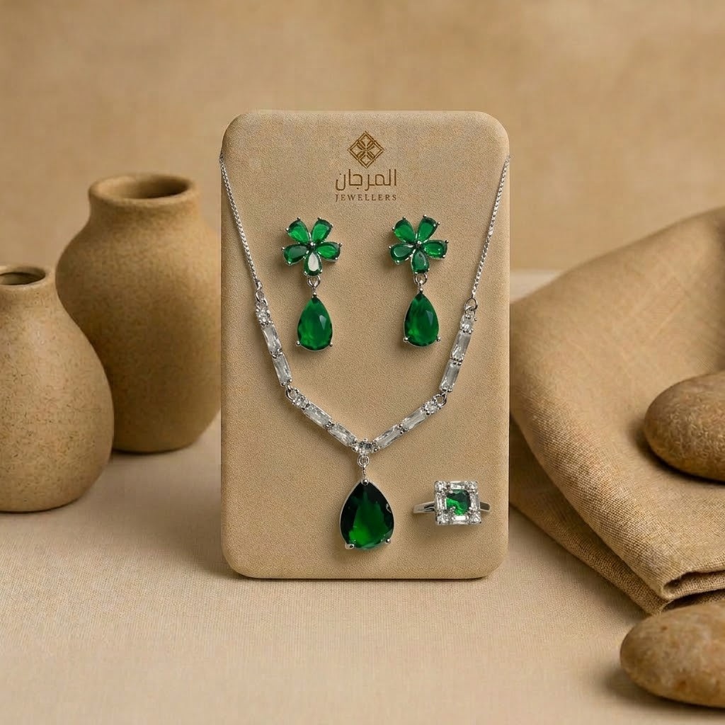 Emerald Grace Zirconia Jewellery Set – 3 Piece