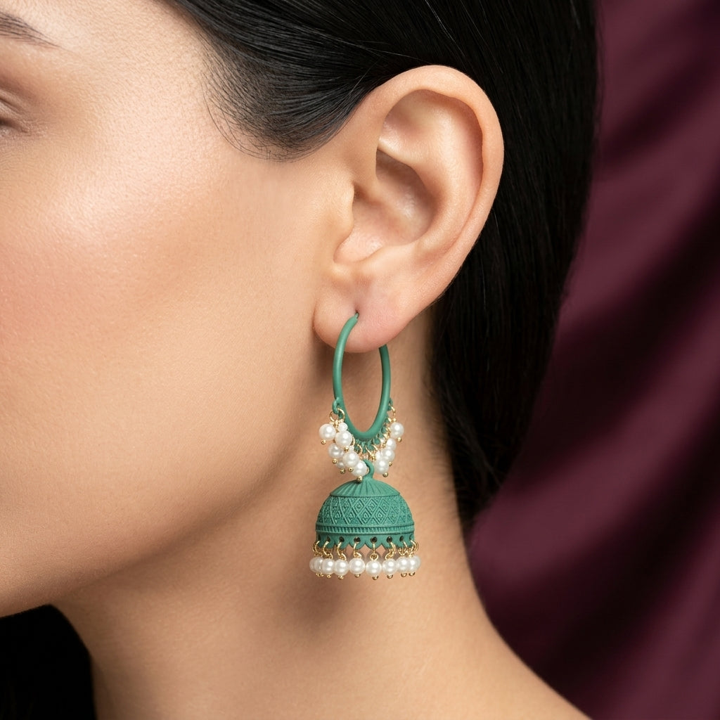 Matte Pearl Cluster Jhumka Hoop Earrings
