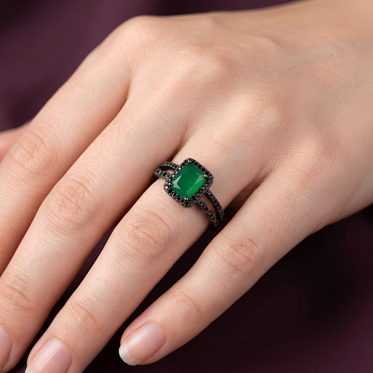 Midnight Eclipse Princess Cut Zirconia Adjustable Ring