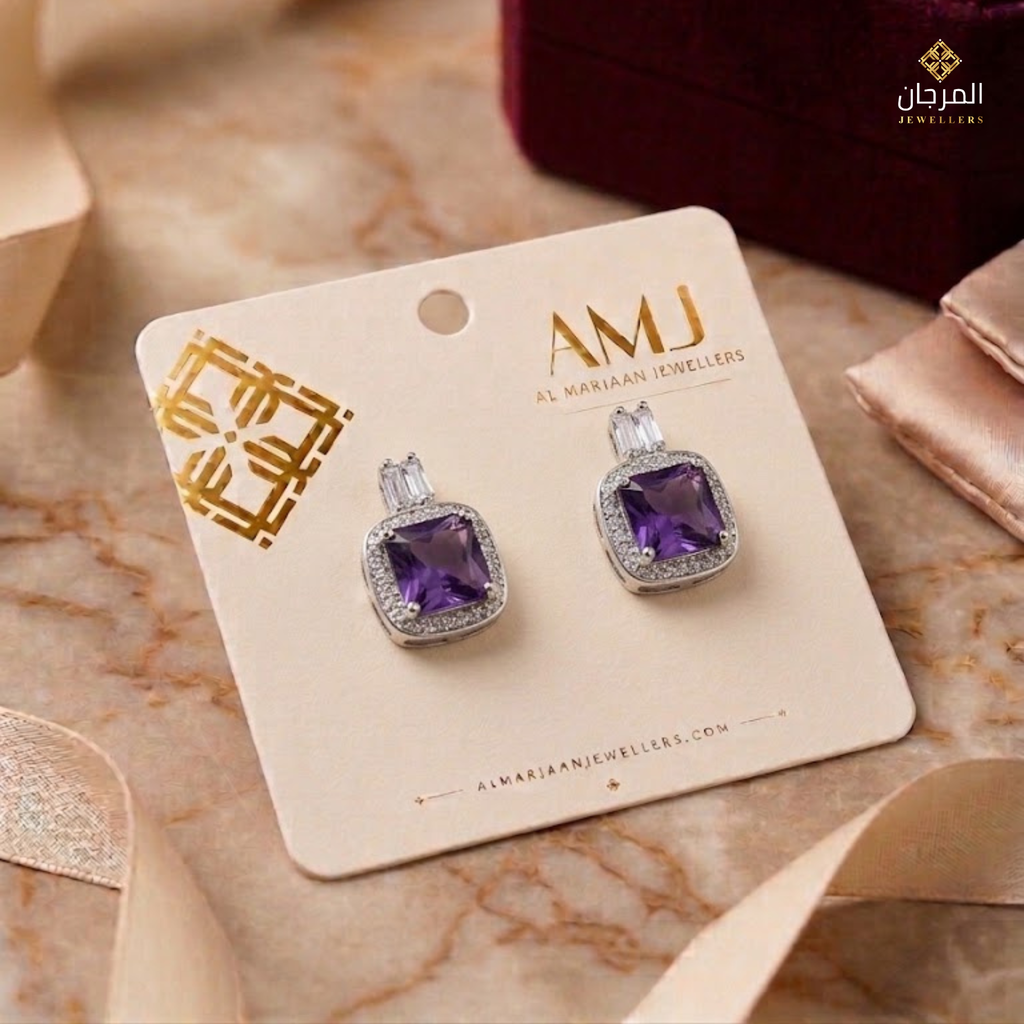 Royal Amethyst Cushion Zirconia Stud Earrings