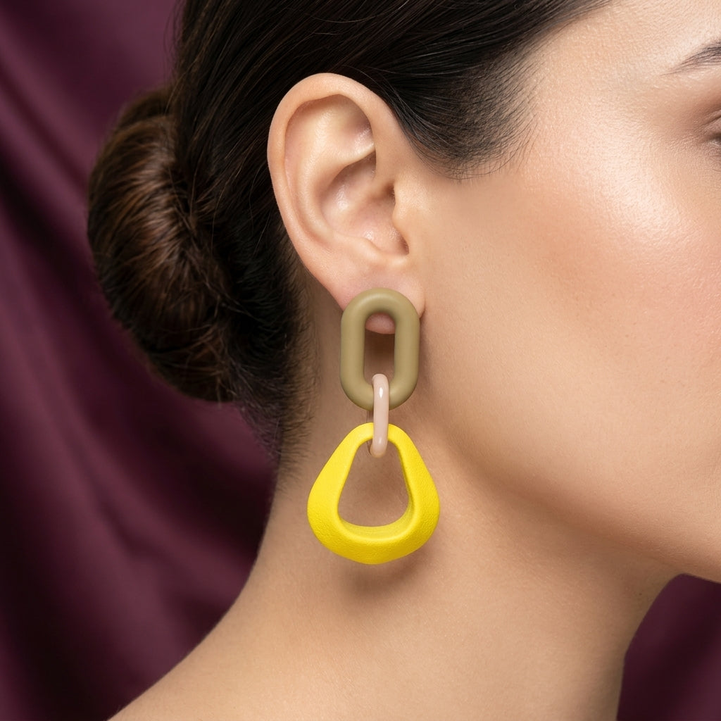 Pop Art Geometric Matte Link Drop Earrings
