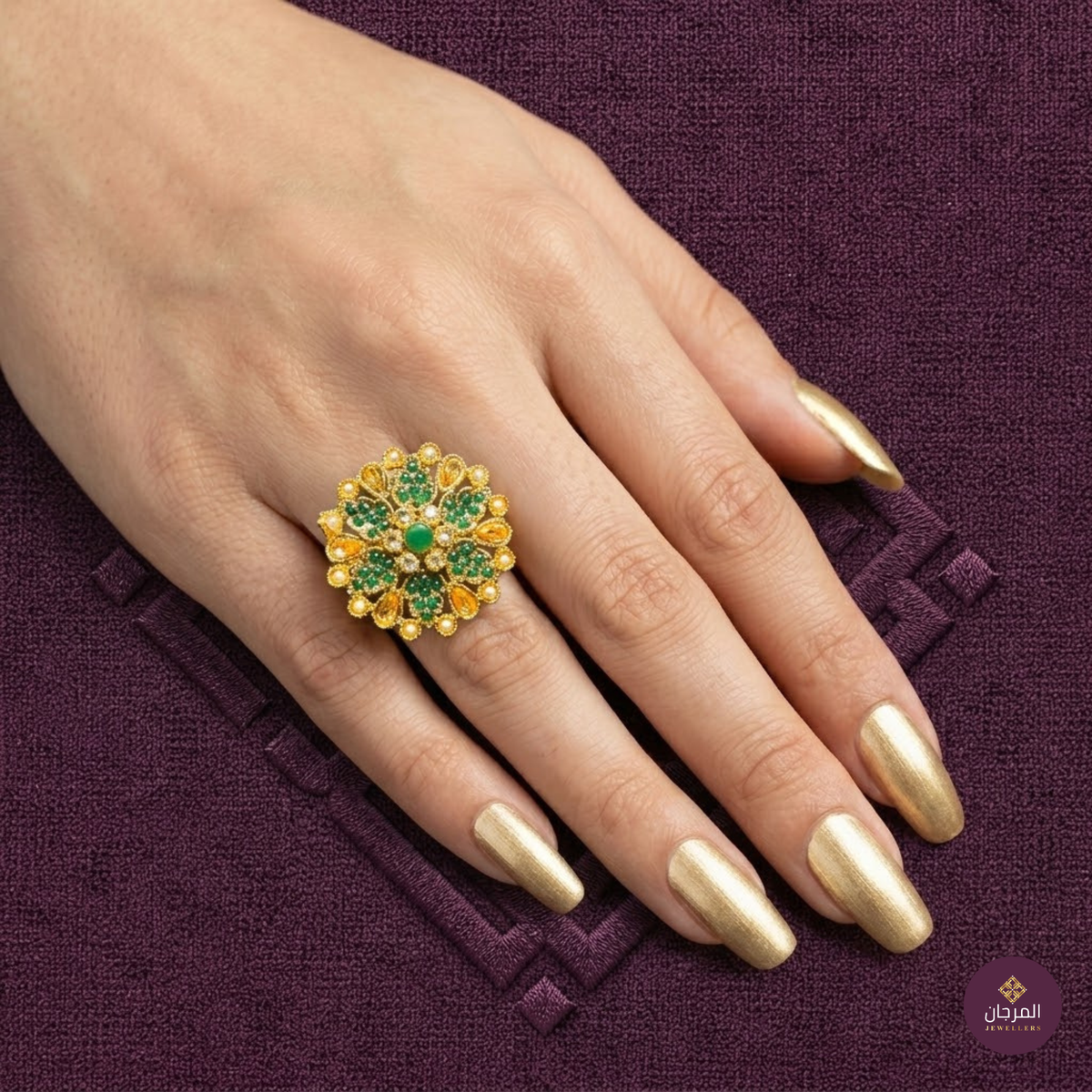 Emerald Green Floral Statement Ring