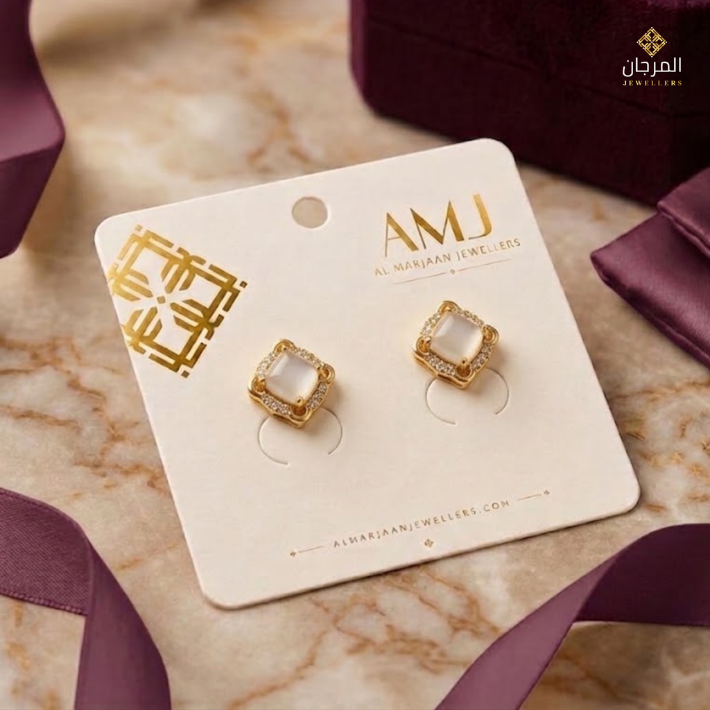 Opalescent Cushion Halo Zirconia Stud Earrings
