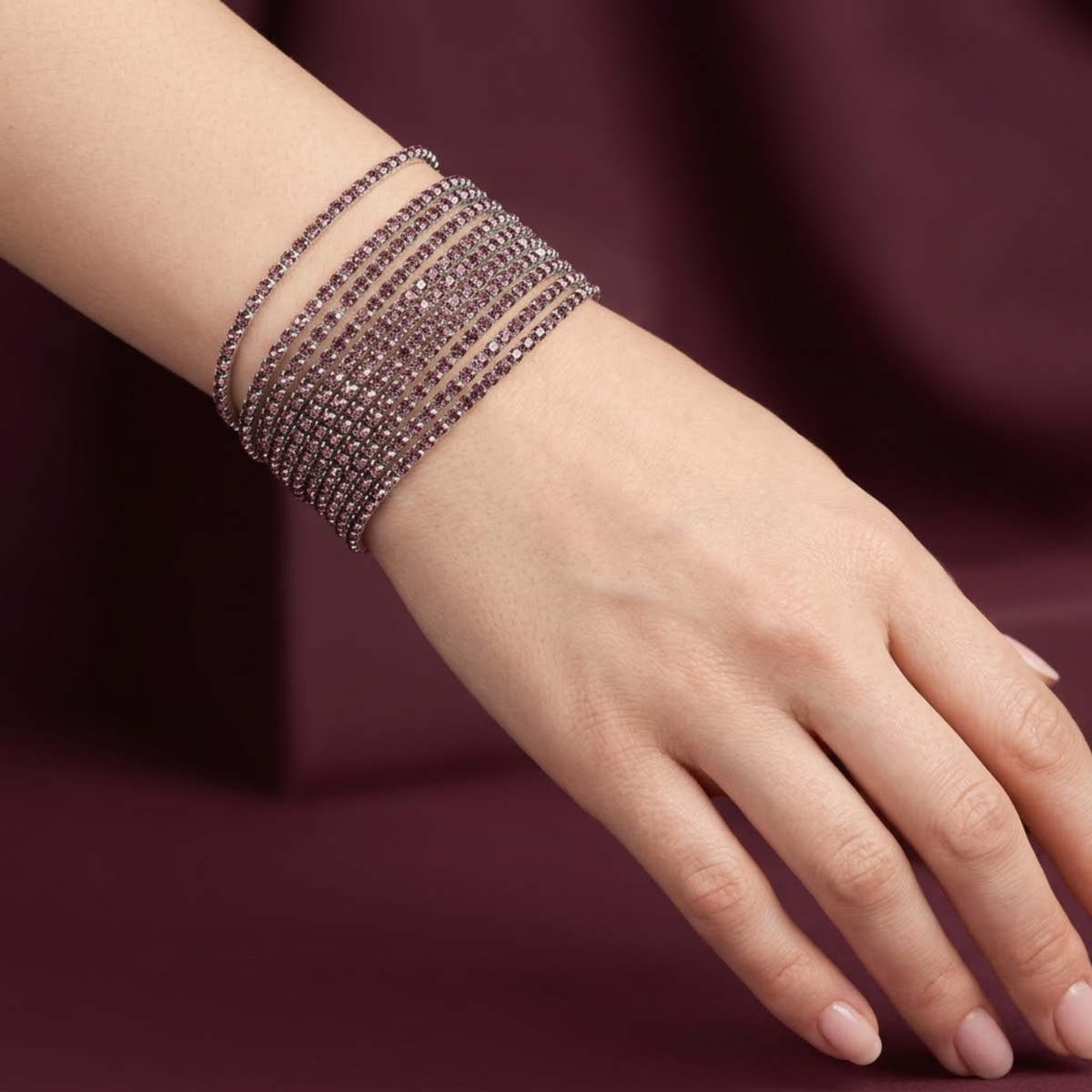 Trendy 12-Strand Crystal Elastic Cuff Bracelet