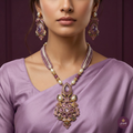 Turkish Purple Pearl Pendant Mala Set
