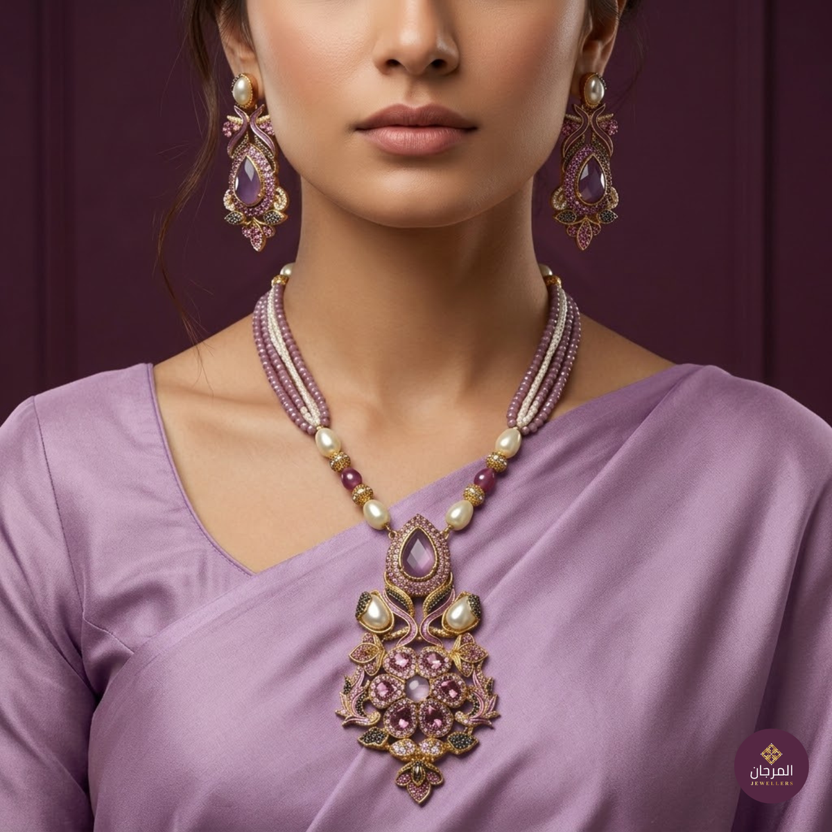Turkish Purple Pearl Pendant Mala Set