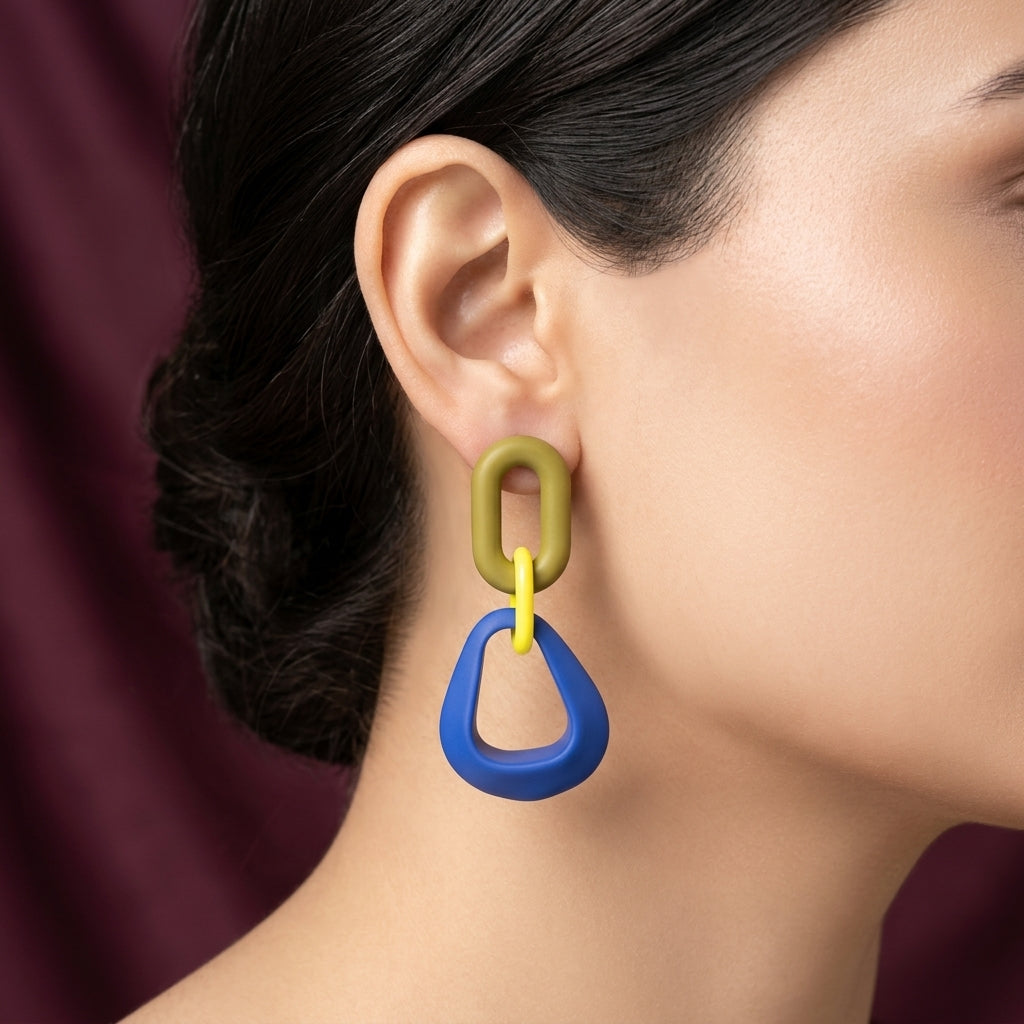 Pop Art Geometric Matte Link Drop Earrings