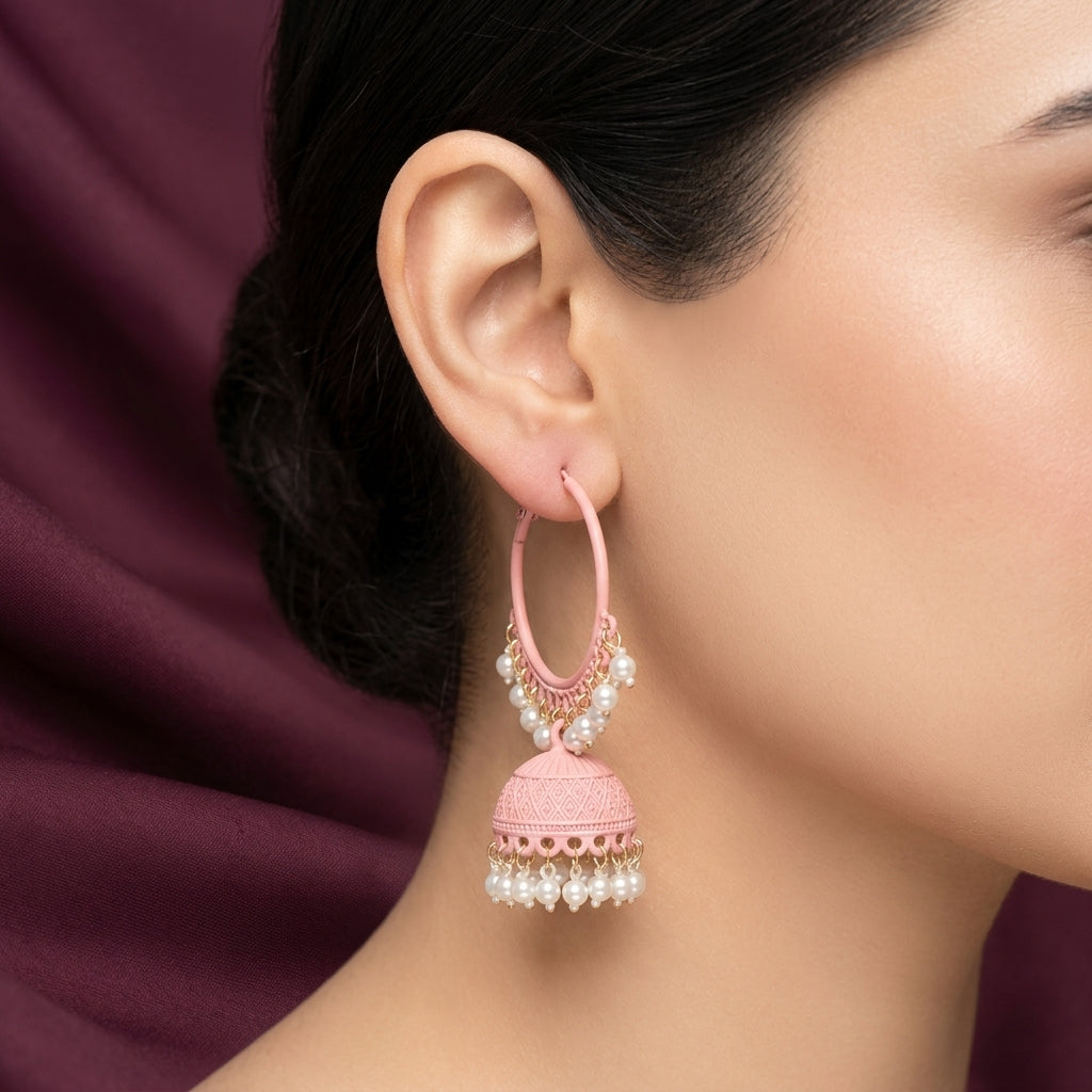 Matte Pearl Cluster Jhumka Hoop Earrings