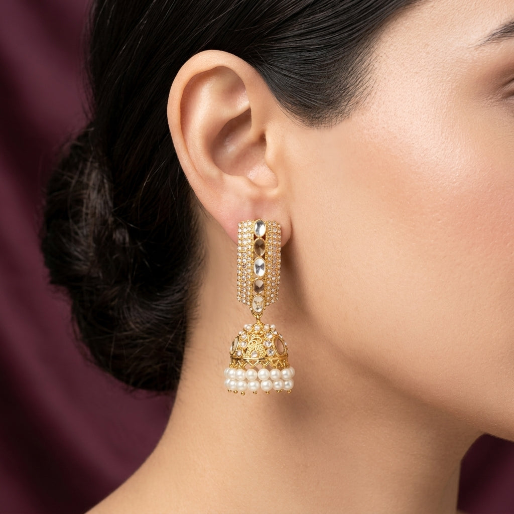 Imperial Rectangular Pillar Kundan Jhumka Earrings