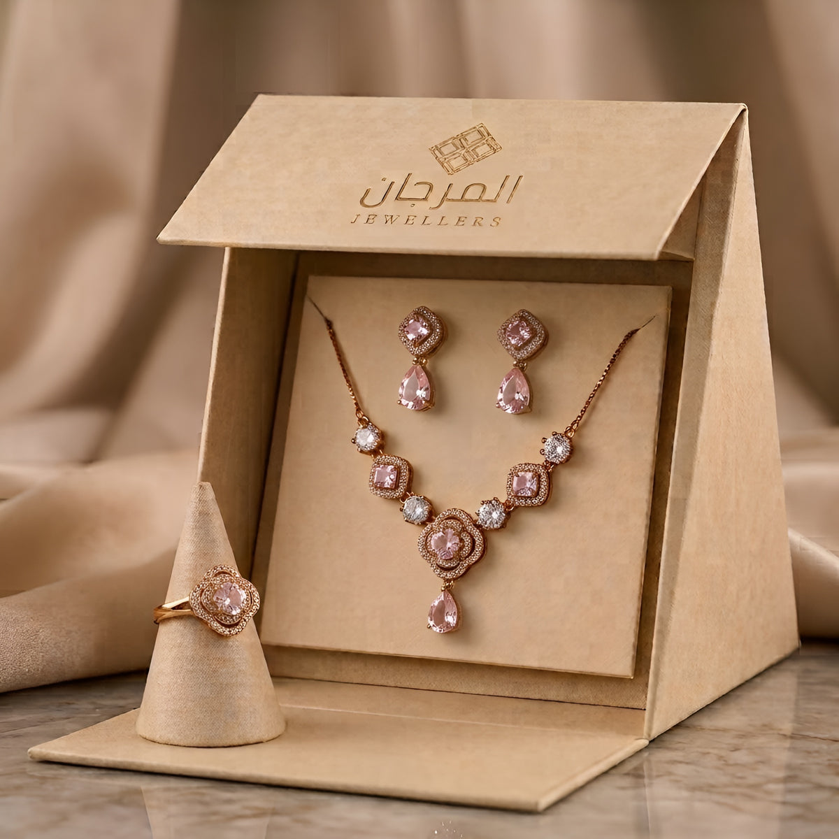 Royal Rose Gemstone Zirconia Jewellery Set – 3 Piece