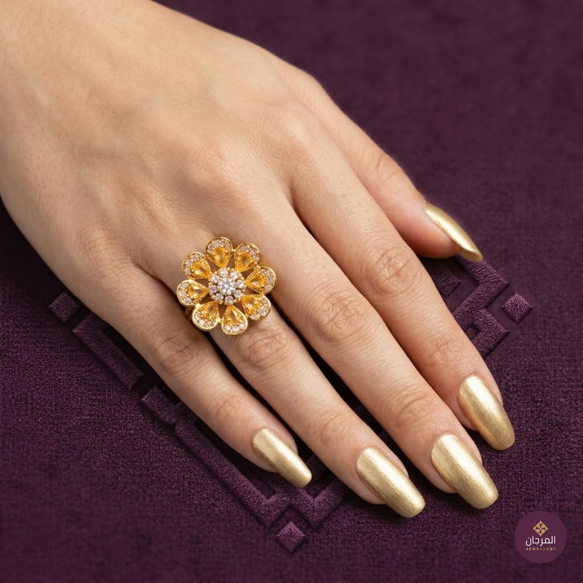 Golden Petal Floral Statement Ring