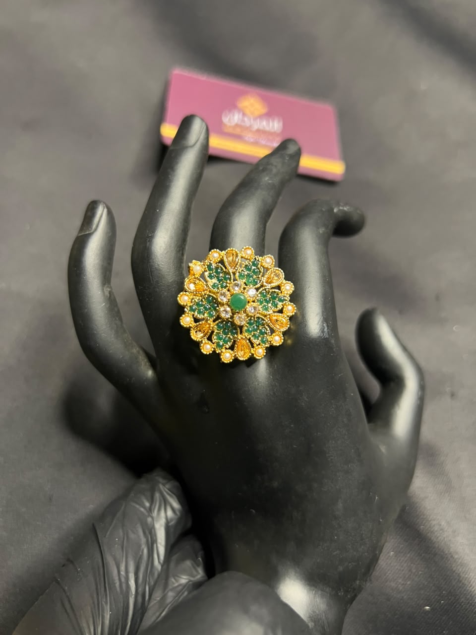 Emerald Green Floral Statement Ring