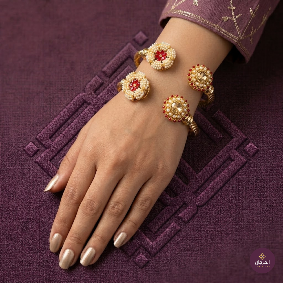 Pearl & Red Floral Bracelet