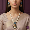 Turkish Blue Pearl Pendant Mala Set